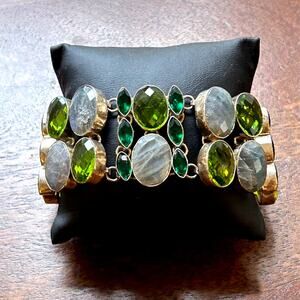 Vintage Sterling Silver Mixed Gemstone Bracelet – 77.29g – Labradorite & Peridot
